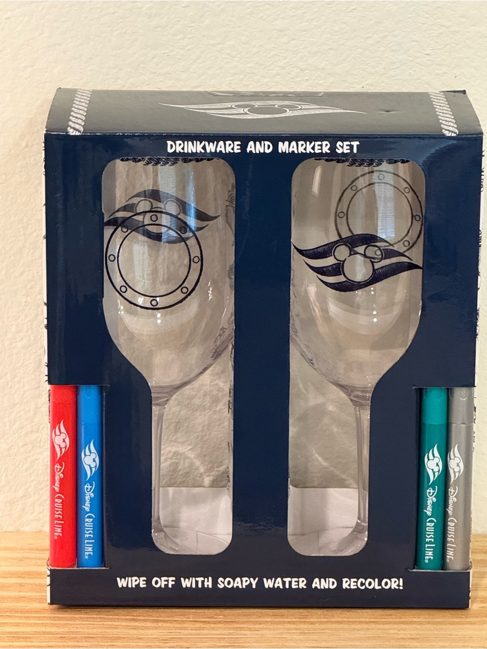 Disney Cruise Line Ink & Paint Plastic Wine Glasses & Marker Set